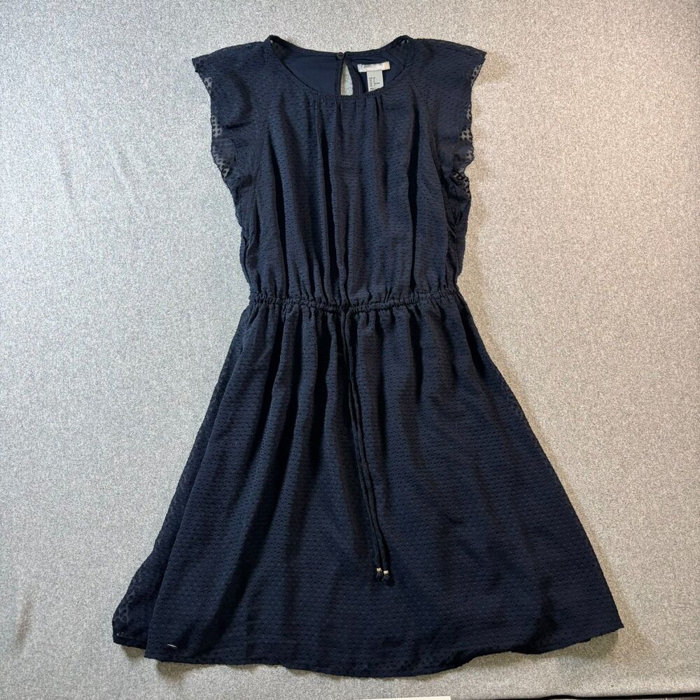 H&M Coquette Minimalist Navy Swiss Dot Mini Dress Size 0